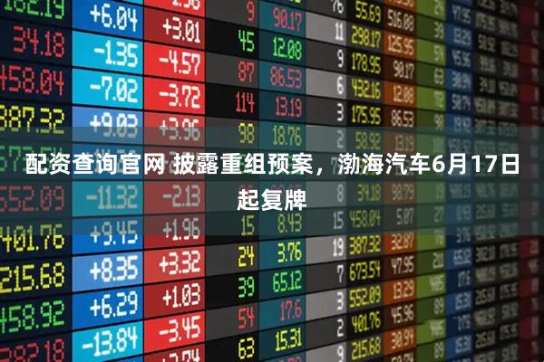 配资查询官网 披露重组预案，渤海汽车6月17日起复牌
